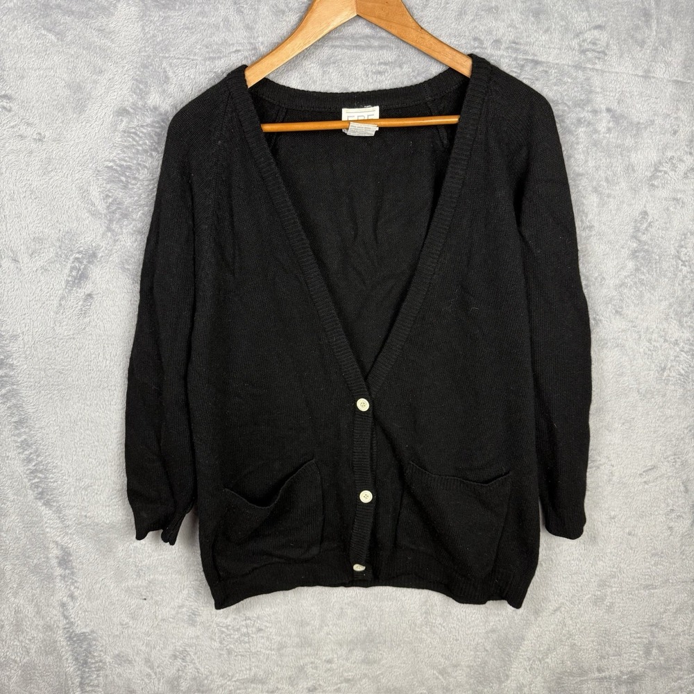 Vtg FaBE Women's Black Wool Cardigan Sweater Large Old Money Quiet Luxury‎